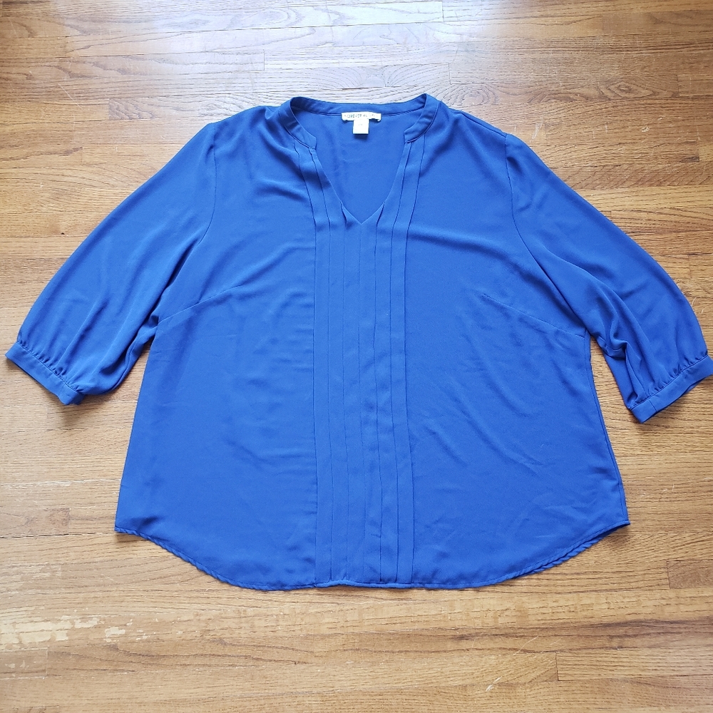 Forever Audrey | Pleated Front Blouse | Blue | 24W